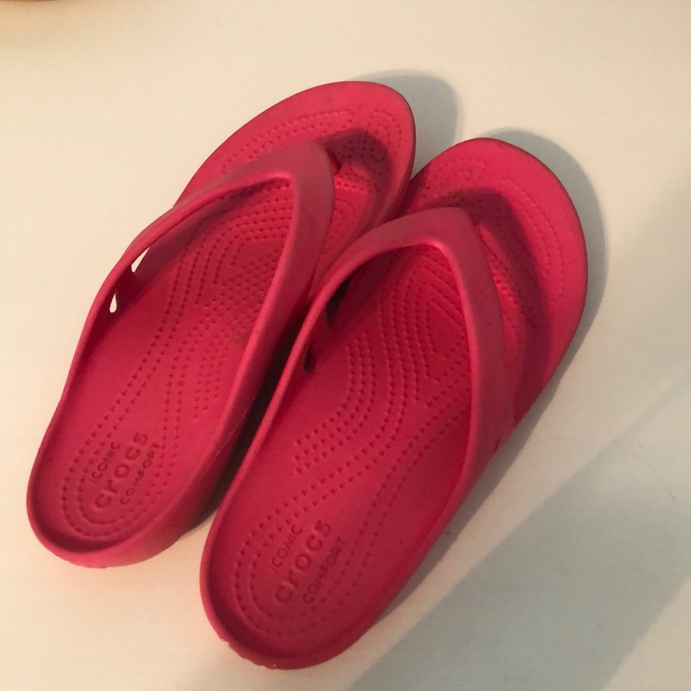 Hot pink crocs flip flops